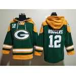 Men's Green Bay Packers #12 Aaron Rodgers Green Lace-Up Pullover Hoodie