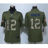 Men's Green Bay Packers #12 Aaron Rodgers Green Salute To Service 2015 NFL Nike Limited Jersey