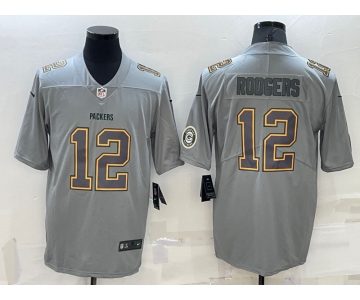 Men's Green Bay Packers #12 Aaron Rodgers LOGO Grey Atmosphere Fashion 2022 Vapor Untouchable Stitched Limited Jersey