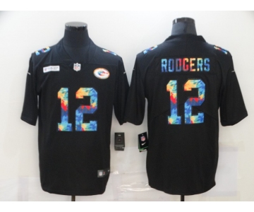 Men's Green Bay Packers #12 Aaron Rodgers Multi-Color Black 2020 NFL Crucial Catch Vapor Untouchable Nike Limited Jersey