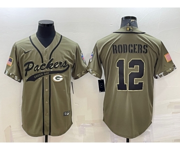 Men's Green Bay Packers #12 Aaron Rodgers Olive 2022 Salute to Service Cool Base Stitched Baseball Jersey