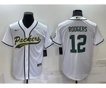 Men's Green Bay Packers #12 Aaron Rodgers White Stitched MLB Cool Base Nike Baseball Jersey