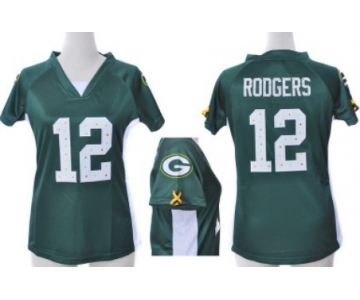 Nike Green Bay Packers #12 Aaron Rodgers 2012 Green Womens Draft Him II Top Jersey