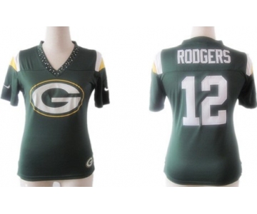 Nike Green Bay Packers #12 Aaron Rodgers 2012 Green Womens Field Flirt Fashion Jersey