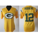 Nike Green Bay Packers #12 Aaron Rodgers 2012 Yellow Womens Field Flirt Fashion Jersey