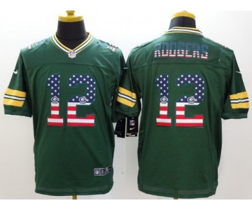 Nike Green Bay Packers #12 Aaron Rodgers 2014 USA Flag Fashion Green Elite Jersey