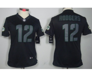 Nike Green Bay Packers #12 Aaron Rodgers Black Impact Limited Womens Jersey