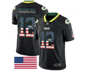 Nike Green Bay Packers #12 Aaron Rodgers Black Men's Stitched NFL Limited Rush USA Flag Jersey