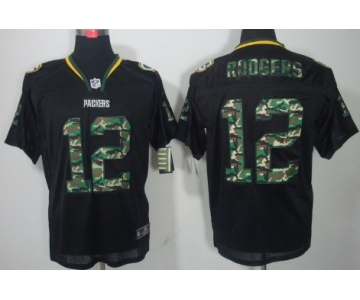 Nike Green Bay Packers #12 Aaron Rodgers Black With Camo Elite Jersey