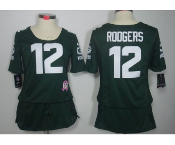 Nike Green Bay Packers #12 Aaron Rodgers Breast Cancer Awareness Green Womens Jersey