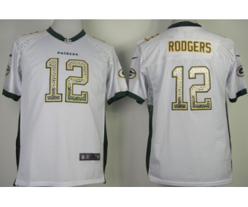 Nike Green Bay Packers #12 Aaron Rodgers Drift Fashion White Kids Jersey