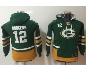 Nike Green Bay Packers #12 Aaron Rodgers Green Youth Name & Number Pullover NFL Hoodie