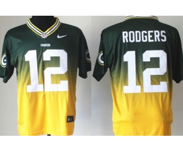 Nike Green Bay Packers #12 Aaron Rodgers Green/Yellow Fadeaway Elite Jersey
