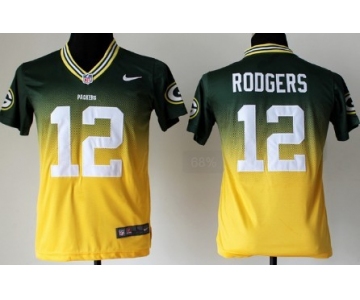 Nike Green Bay Packers #12 Aaron Rodgers Green/Yellow Fadeaway Kids Jersey