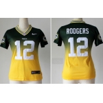 Nike Green Bay Packers #12 Aaron Rodgers Green/Yellow Fadeaway Womens Jersey