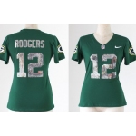 Nike Green Bay Packers #12 Aaron Rodgers Handwork Sequin Lettering Fashion Green Womens Jersey