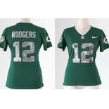 Nike Green Bay Packers #12 Aaron Rodgers Handwork Sequin Lettering Fashion Green Womens Jersey