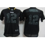 Nike Green Bay Packers #12 Aaron Rodgers Lights Out Black Kids Jersey