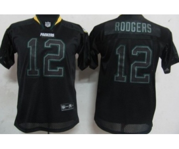 Nike Green Bay Packers #12 Aaron Rodgers Lights Out Black Kids Jersey