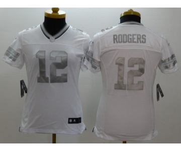 Nike Green Bay Packers #12 Aaron Rodgers Platinum White Limited Womens Jersey