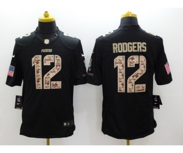 Nike Green Bay Packers #12 Aaron Rodgers Salute to Service Black Limited Kids Jersey