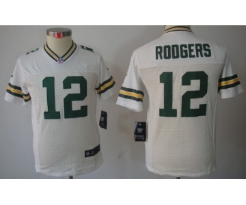 Nike Green Bay Packers #12 Aaron Rodgers White Limited Kids Jersey