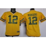 Nike Green Bay Packers #12 Aaron Rodgers Yellow Game Kids Jersey