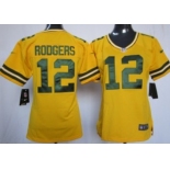 Nike Green Bay Packers #12 Aaron Rodgers Yellow Game Womens Jersey