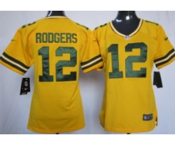 Nike Green Bay Packers #12 Aaron Rodgers Yellow Game Womens Jersey