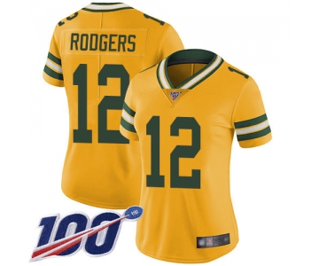 Nike Packers #12 Aaron Rodgers Yellow Women's Stitched NFL Limited Rush 100th Season Jersey