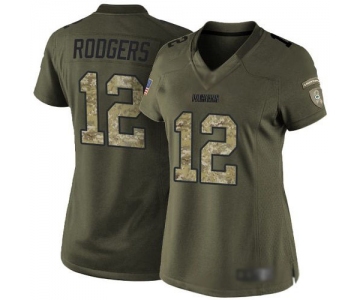 Packers #12 Aaron Rodgers Green Women's Stitched Football Limited 2015 Salute to Service Jersey