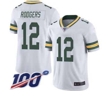 Packers #12 Aaron Rodgers White Men's Stitched Football 100th Season Vapor Limited Jersey