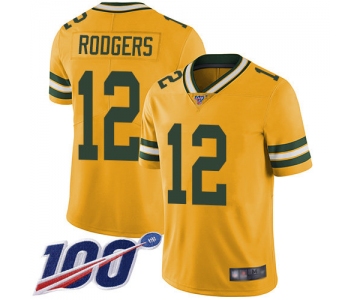 Packers #12 Aaron Rodgers Yellow Men's Stitched Football Limited Rush 100th Season Jersey