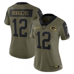 Women's Green Bay Packers #12 Aaron Rodgers Nike Olive 2021 Salute To Service Limited Player Jersey