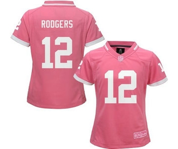 Women's Green Bay Packers #12 Aaron Rodgers Pink Bubble Gum 2015 NFL Jersey