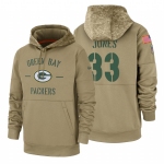 Green Bay Packers #33 Aaron Jones Nike Tan 2019 Salute To Service Name & Number Sideline Therma Pullover Hoodie