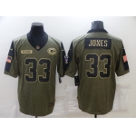 Men's Green Bay Packers #33 Aaron Jones 2021 Olive Salute To Service Limited Stitched Jersey