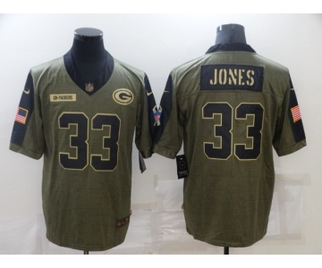 Men's Green Bay Packers #33 Aaron Jones 2021 Olive Salute To Service Limited Stitched Jersey