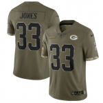 Men's Green Bay Packers #33 Aaron Jones 2022 Olive Salute To Service Limited Stitched Jersey