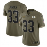 Men's Green Bay Packers #33 Aaron Jones 2022 Olive Salute To Service Limited Stitched Jersey