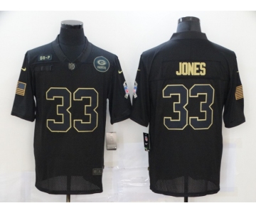 Men's Green Bay Packers #33 Aaron Jones Black 2020 Salute To Service Stitched NFL Nike Limited Jersey