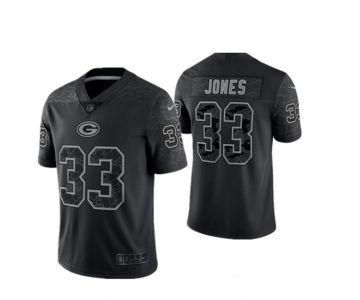 Men's Green Bay Packers #33 Aaron Jones Black Reflective Limited Stitched Football Jersey