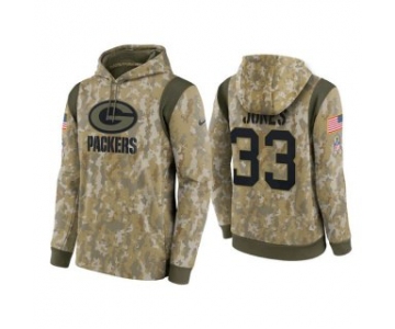 Men's Green Bay Packers #33 Aaron Jones Camo 2021 Salute To Service Therma Performance Pullover Hoodie