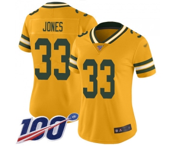 Nike Packers #33 Aaron Jones Gold Women's Stitched NFL Limited Inverted Legend 100th Season Jersey