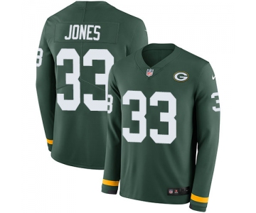 Nike Packers 33 Aaron Jones Green Team Color Men's Stitched NFL Limited Therma Long Sleeve Jersey