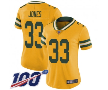 Nike Packers #33 Aaron Jones Yellow Women's Stitched NFL Limited Rush 100th Season Jersey