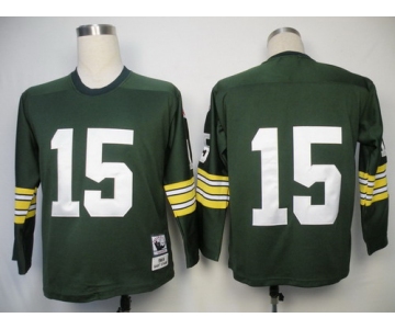 Green Bay Packers #15 Bart Starr Green Long-Sleeved Throwback Jersey