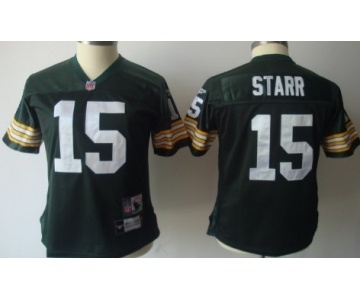 Green Bay Packers #15 Bart Starr Green Throwback Womens Jersey