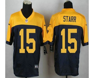 Green Bay Packers #15 Bart Starr Navy Blue With Gold NFL Nike Elite Jersey