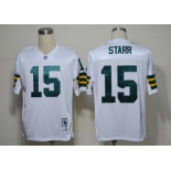 Green Bay Packers #15 Bart Starr White Short-Sleeved Throwback Jersey